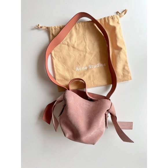 Acne Studios Handbags - ACNE STUDIOS Musubi Mini Pink Suede Leather Obi Sash Knot Crossbody Purse